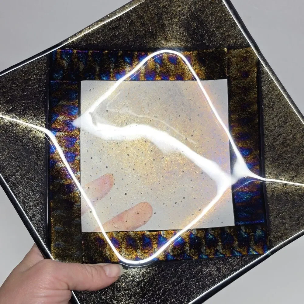 Chris Paulson Fused Art Glass Trinket Tray Plate Signed Dichroic Iridescent